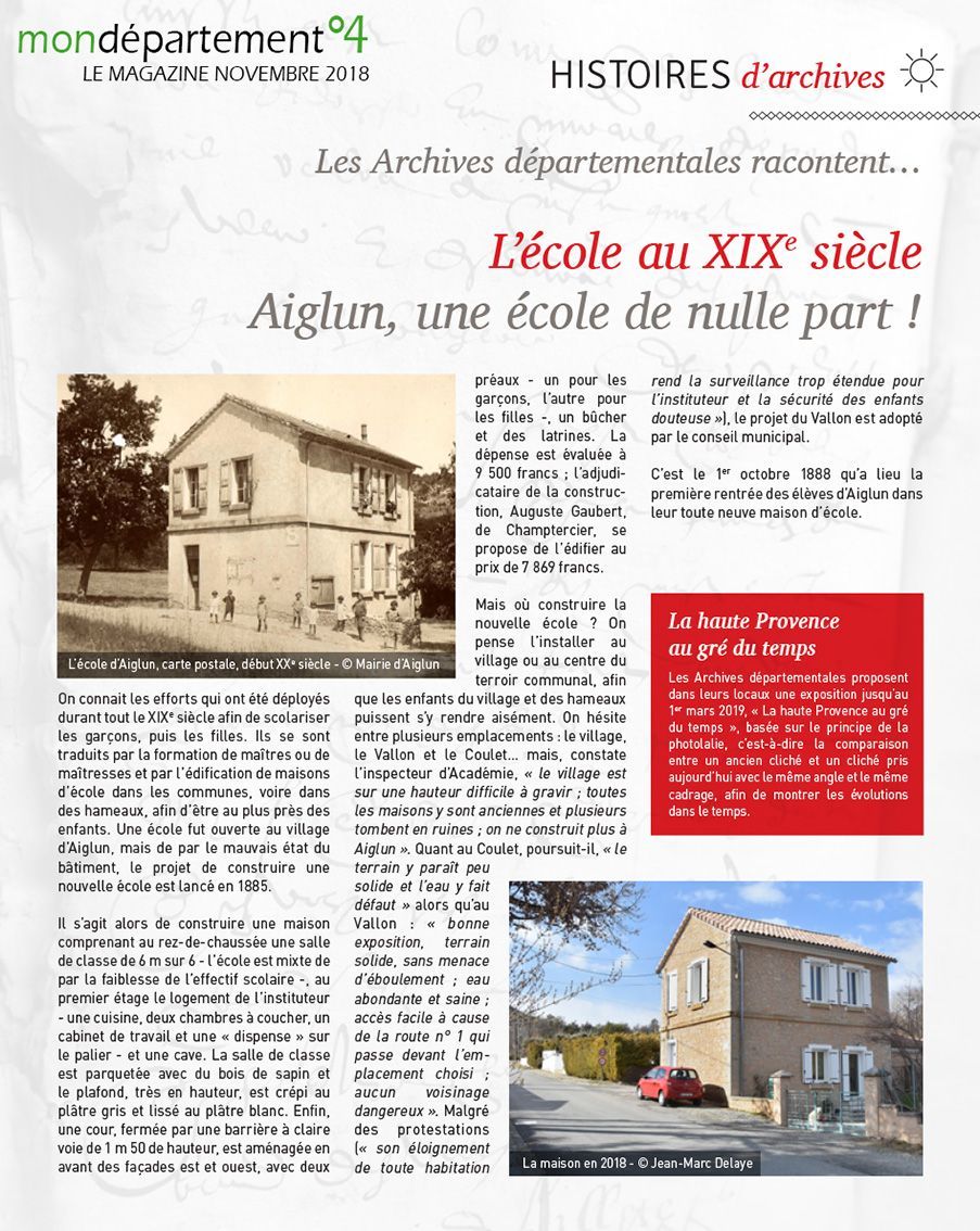 L'école au XIXe siècle Aiglun, une école de nulle part !
