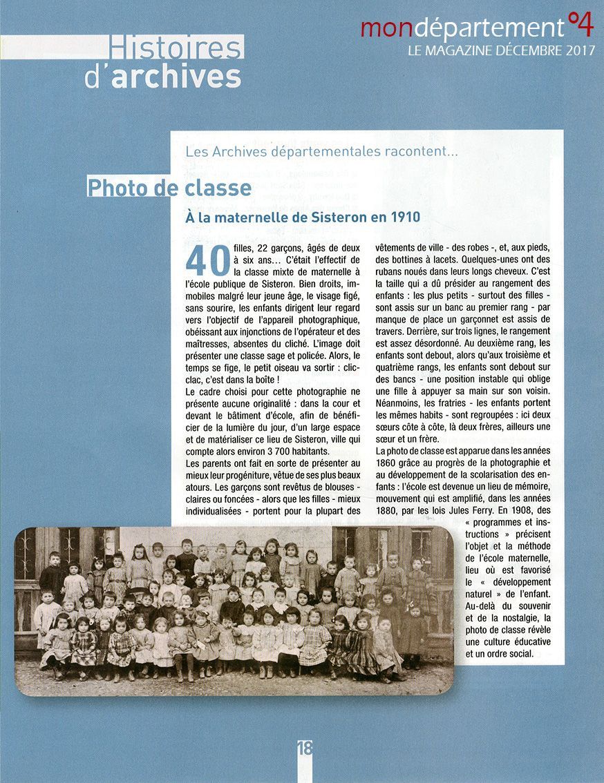 Photo de classe à la maternelle de Sisteron en 1910