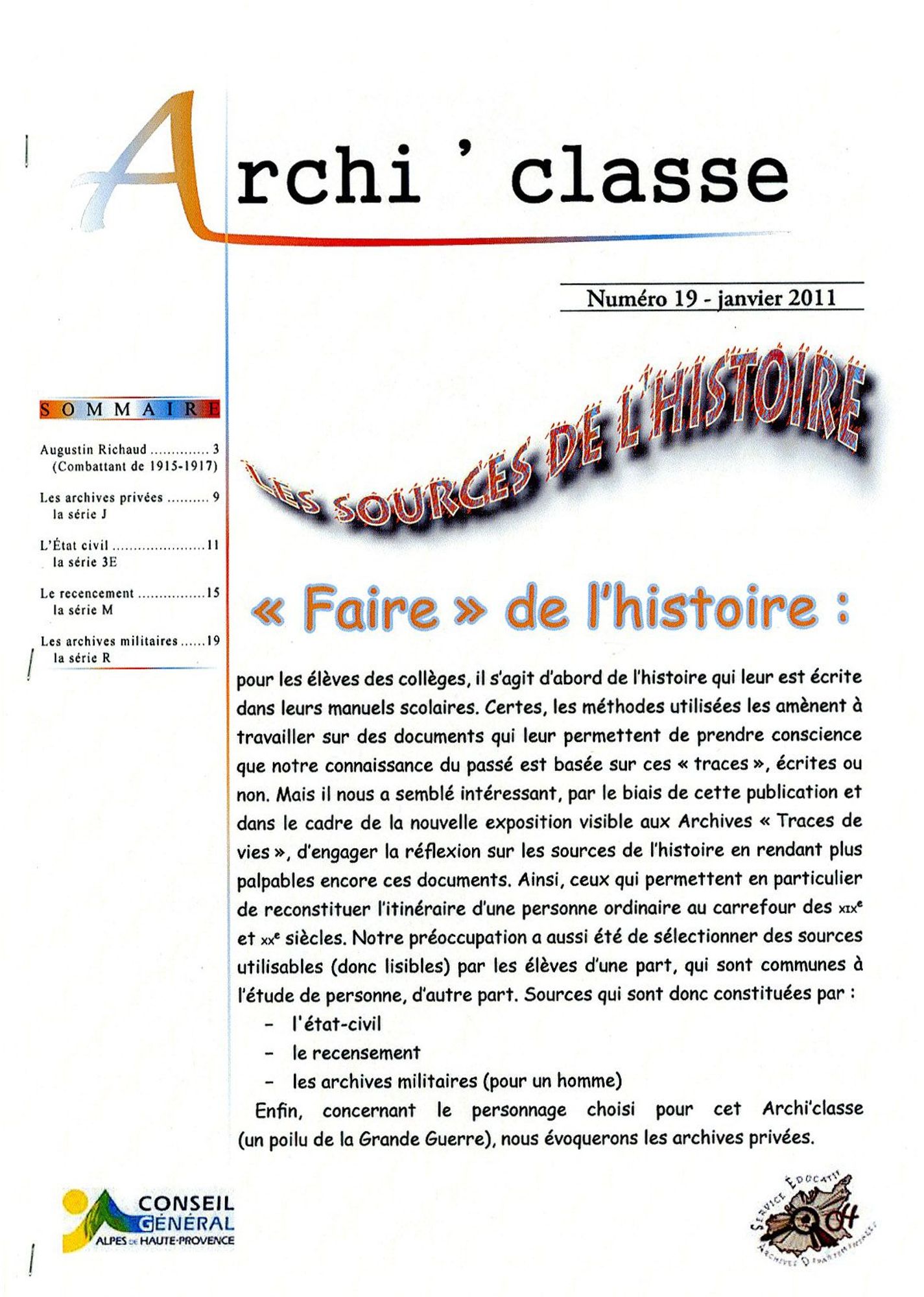 Archi'classes - Les sources de l'histoire