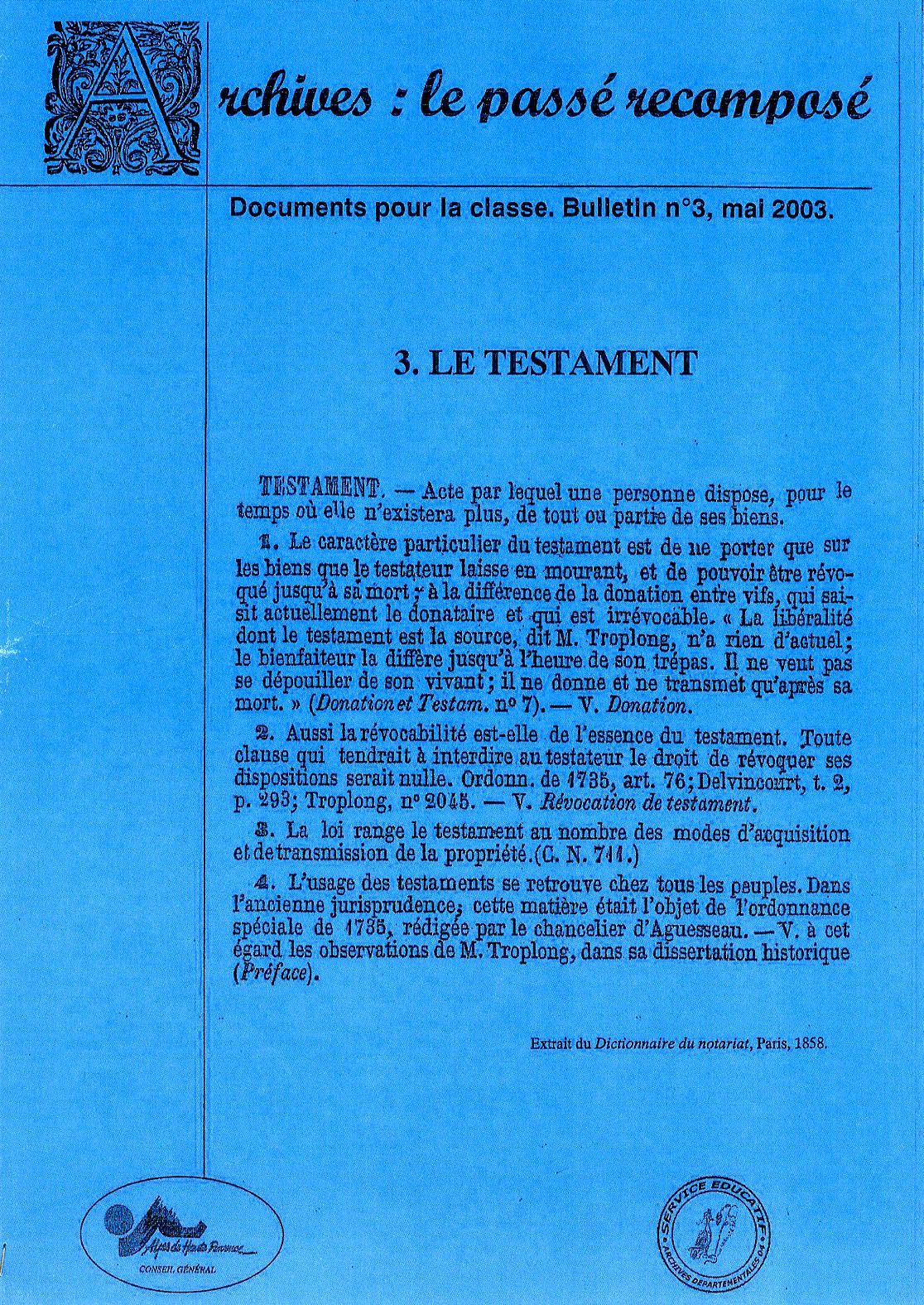 Le testament au XIXe siècle