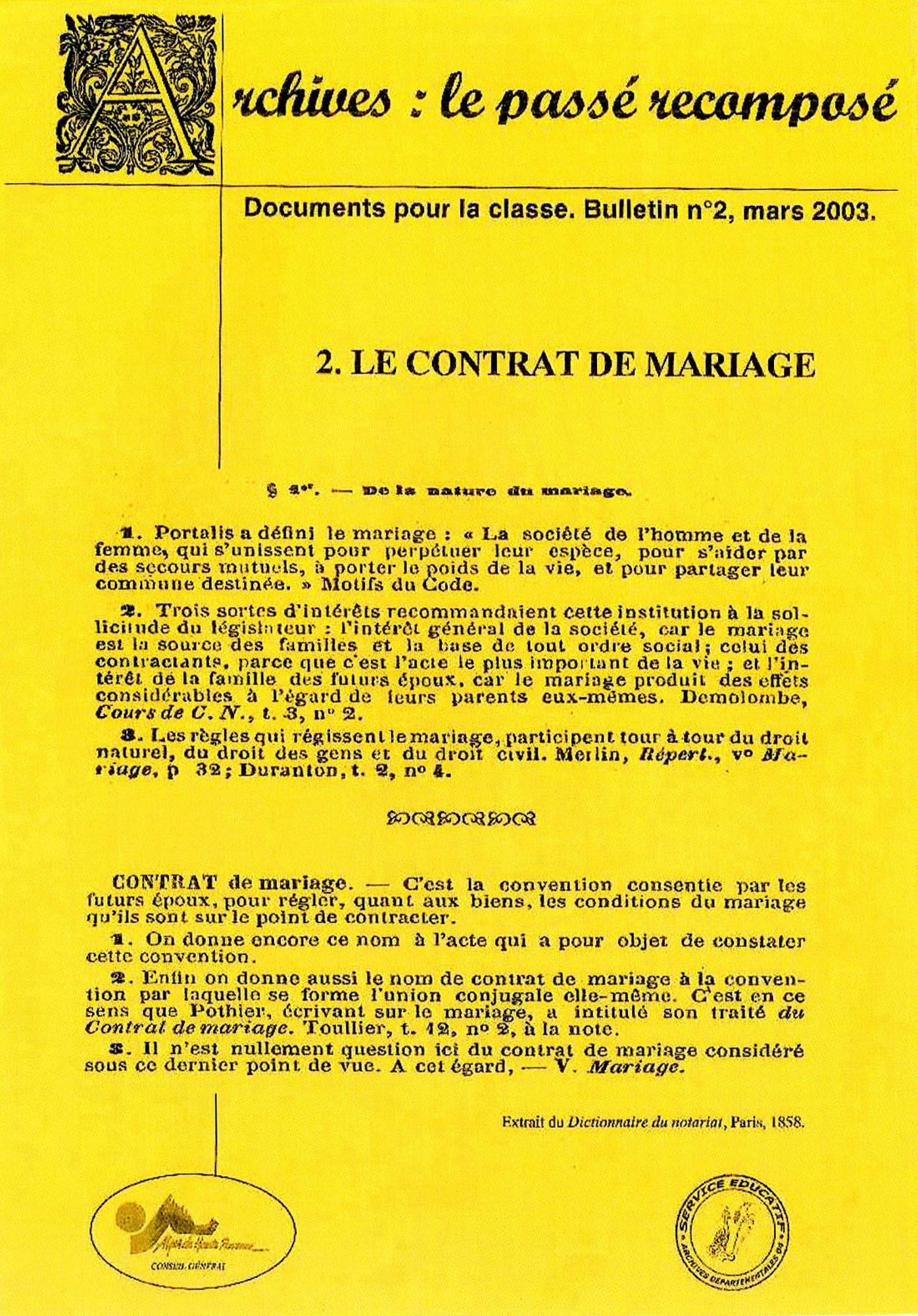 Archi'classe - le contrat de mariage